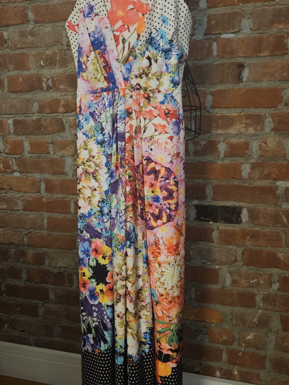 Ranna Gill Floral Maxi Dress in White, Blue, Orange, Purple With Jewel Neck